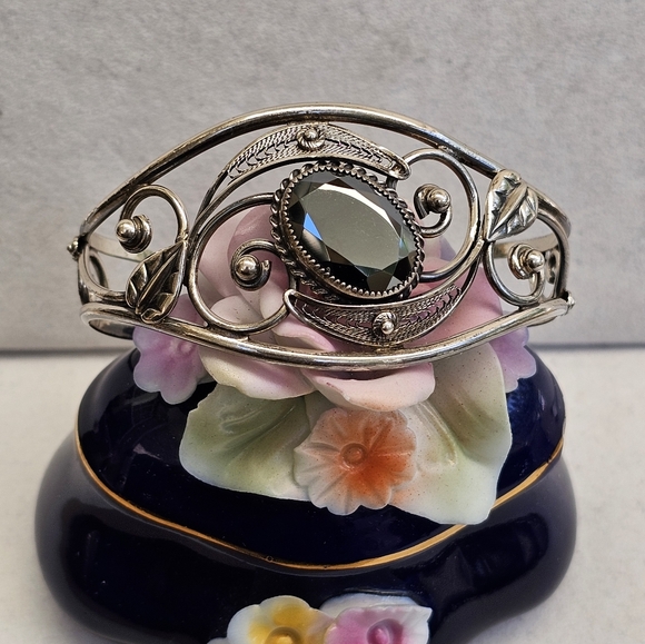 Danecraft Sterling Hematite Cuff Bracelet Vintage - Picture 2 of 15